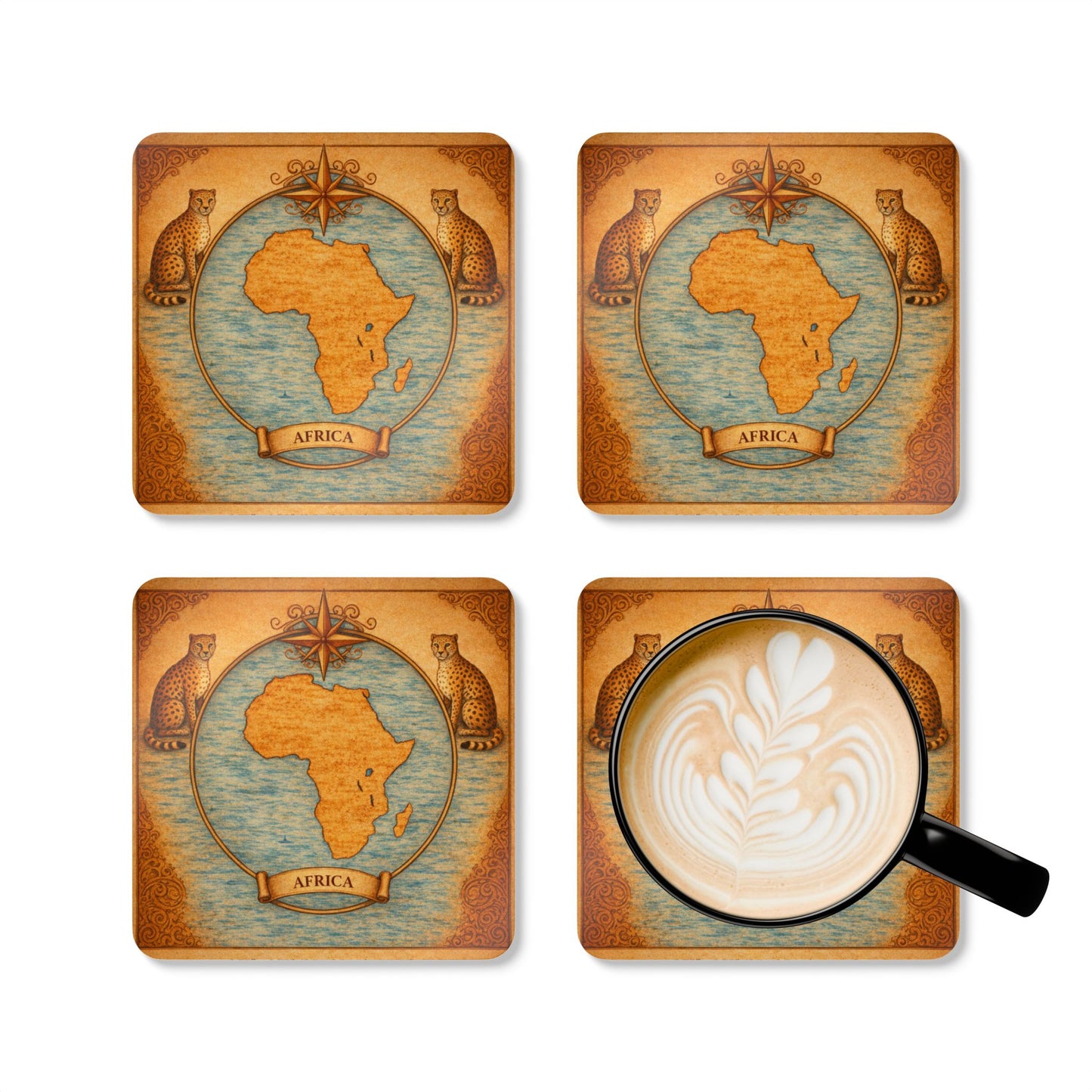 Coaster Set — Cartography Afrika - Leopard