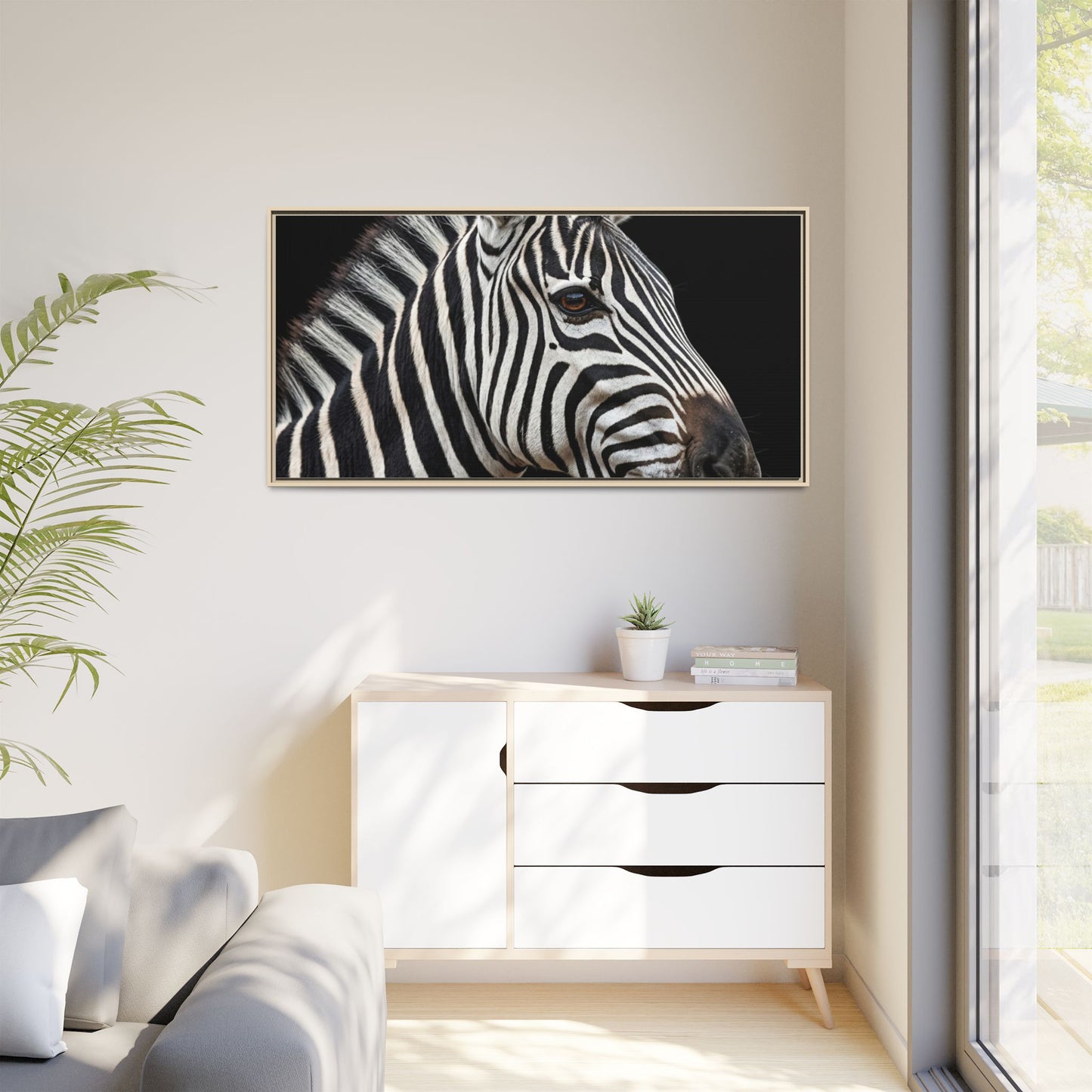 Framed Canvas Print — Zebra In Colour