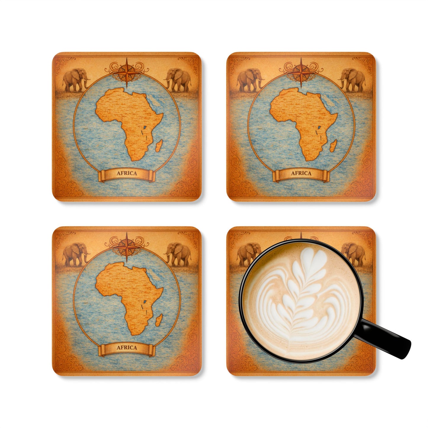 Coaster Set — Cartography Afrika - Elephant