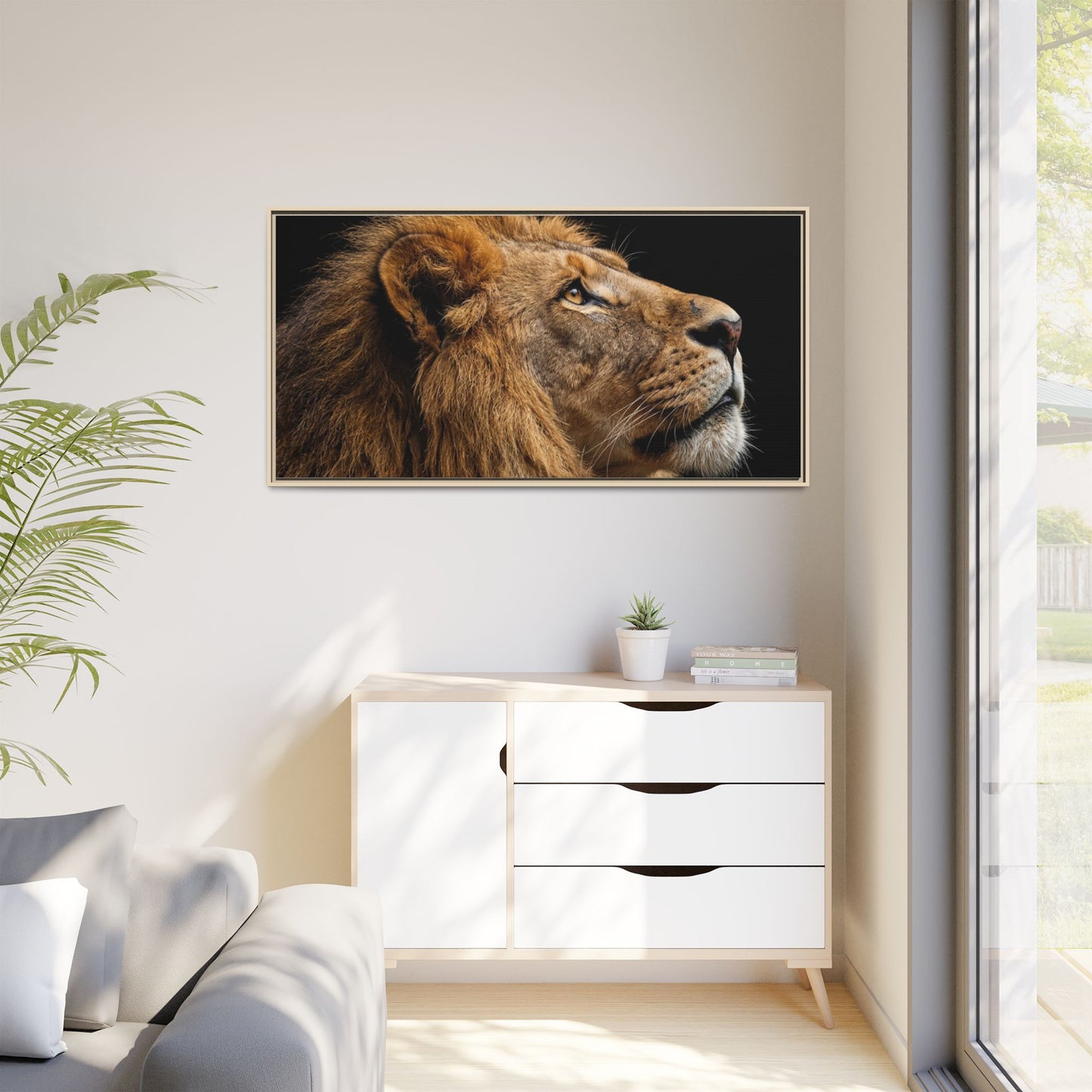 Framed Canvas Print — Lion In Colour