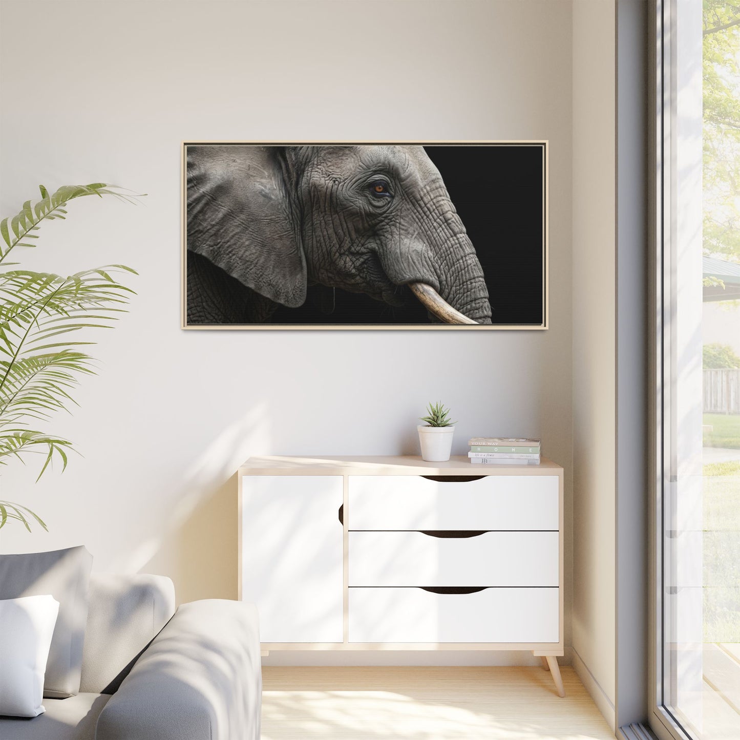 Framed Canvas Print — Elephant In Colour