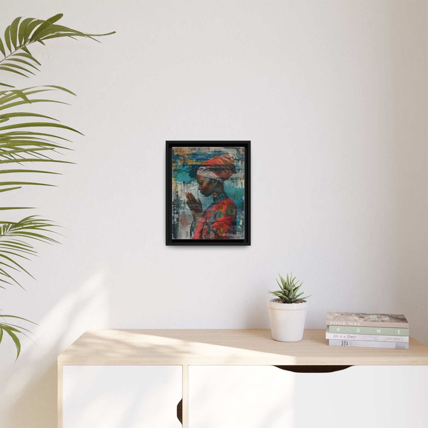 Framed Canvas Print — Woman In Red Dress Praying