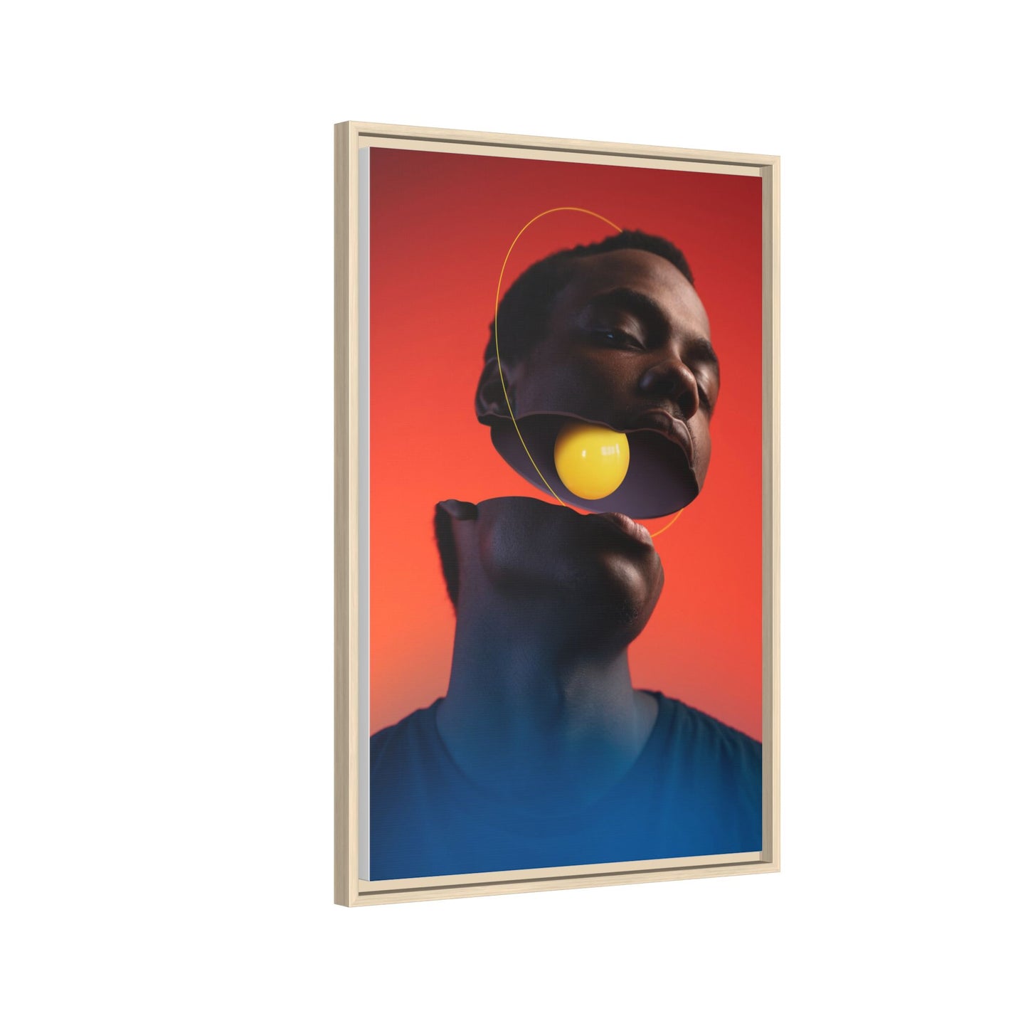 Framed Canvas Print — Floating Face With Yellow Orb