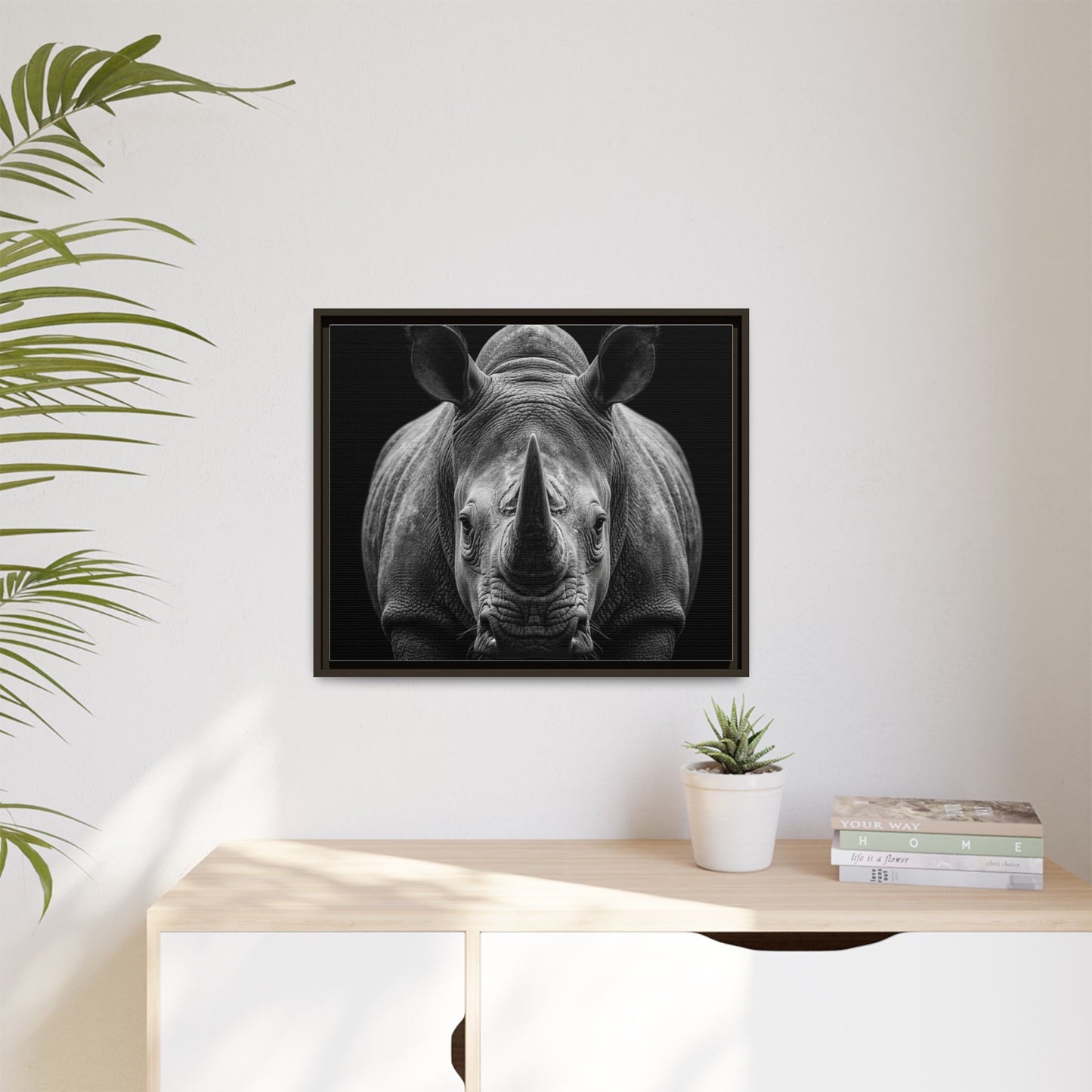 Framed Canvas Print — Rhinoceros In Black