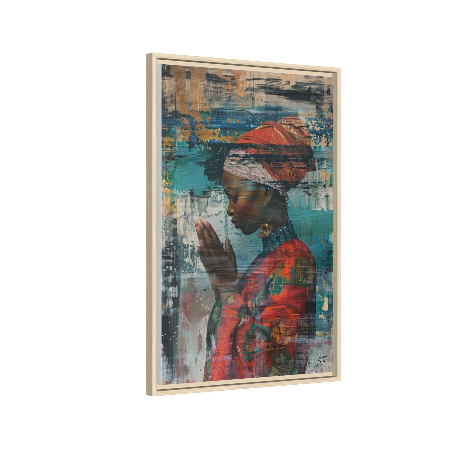 Framed Canvas Print — Woman In Red Dress Praying