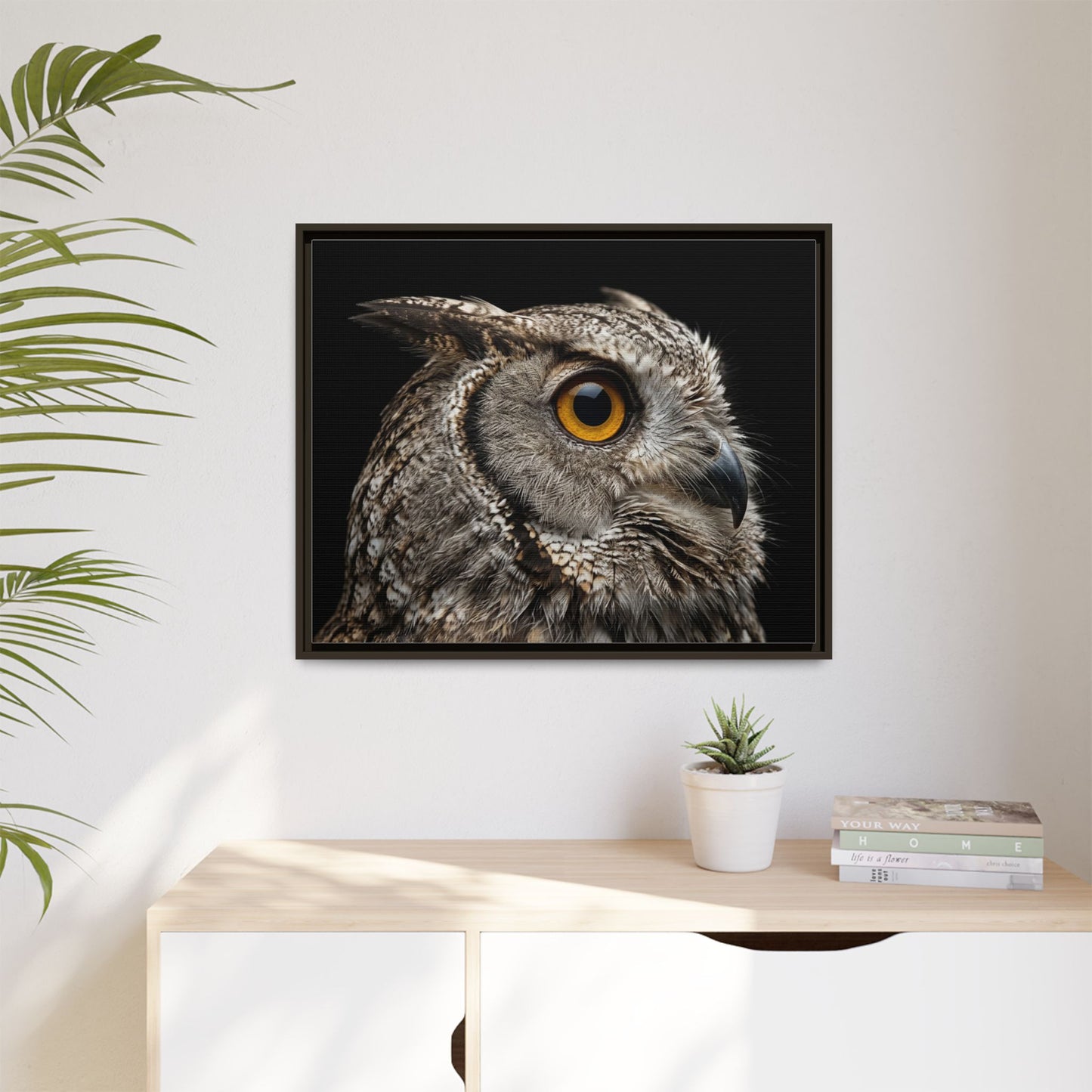 Framed Canvas Print — Scops Owl In Colour
