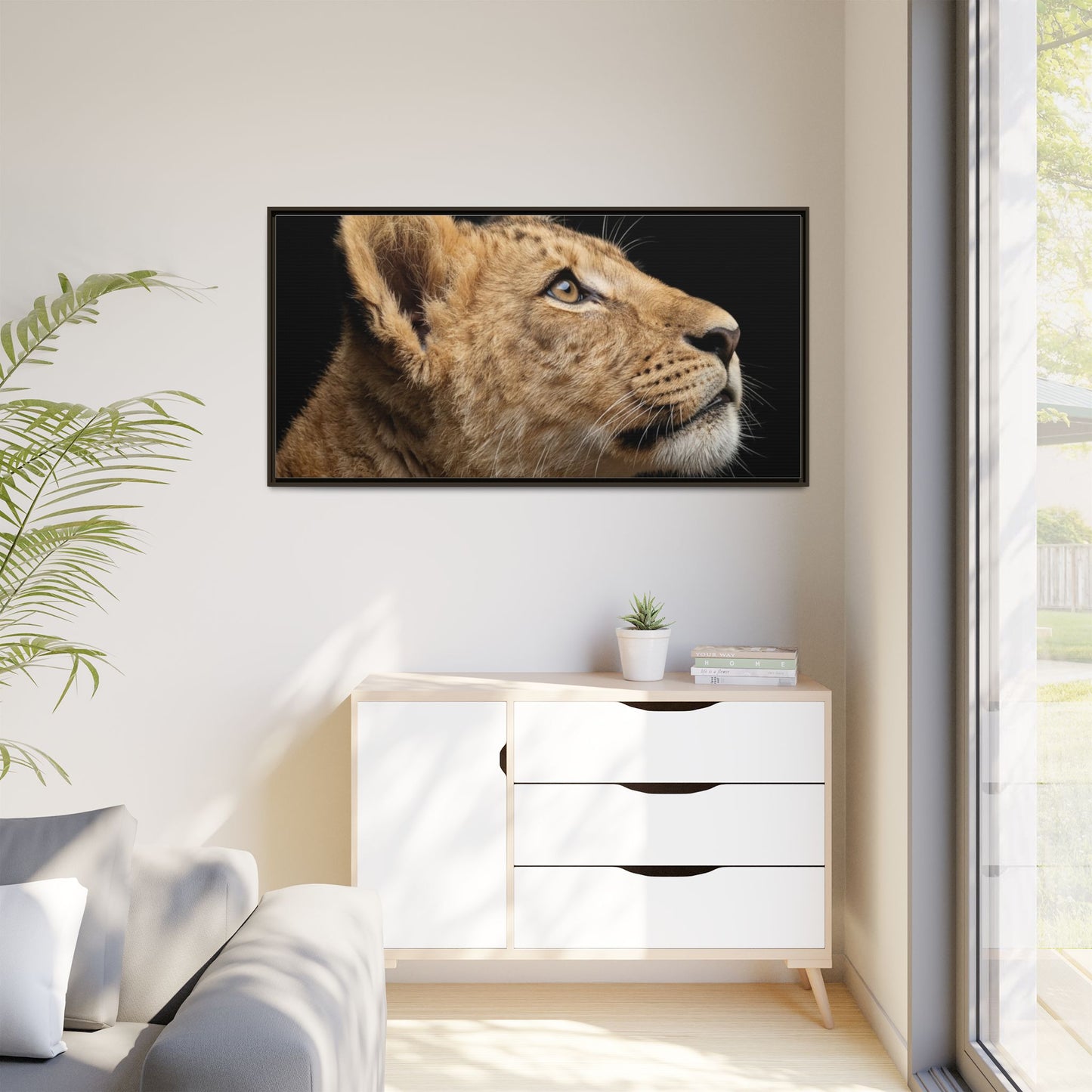 Framed Canvas Print — Lion Cub In Colour