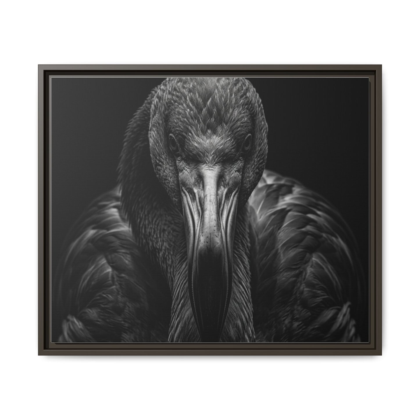 Framed Canvas Print — Flamingo In Black