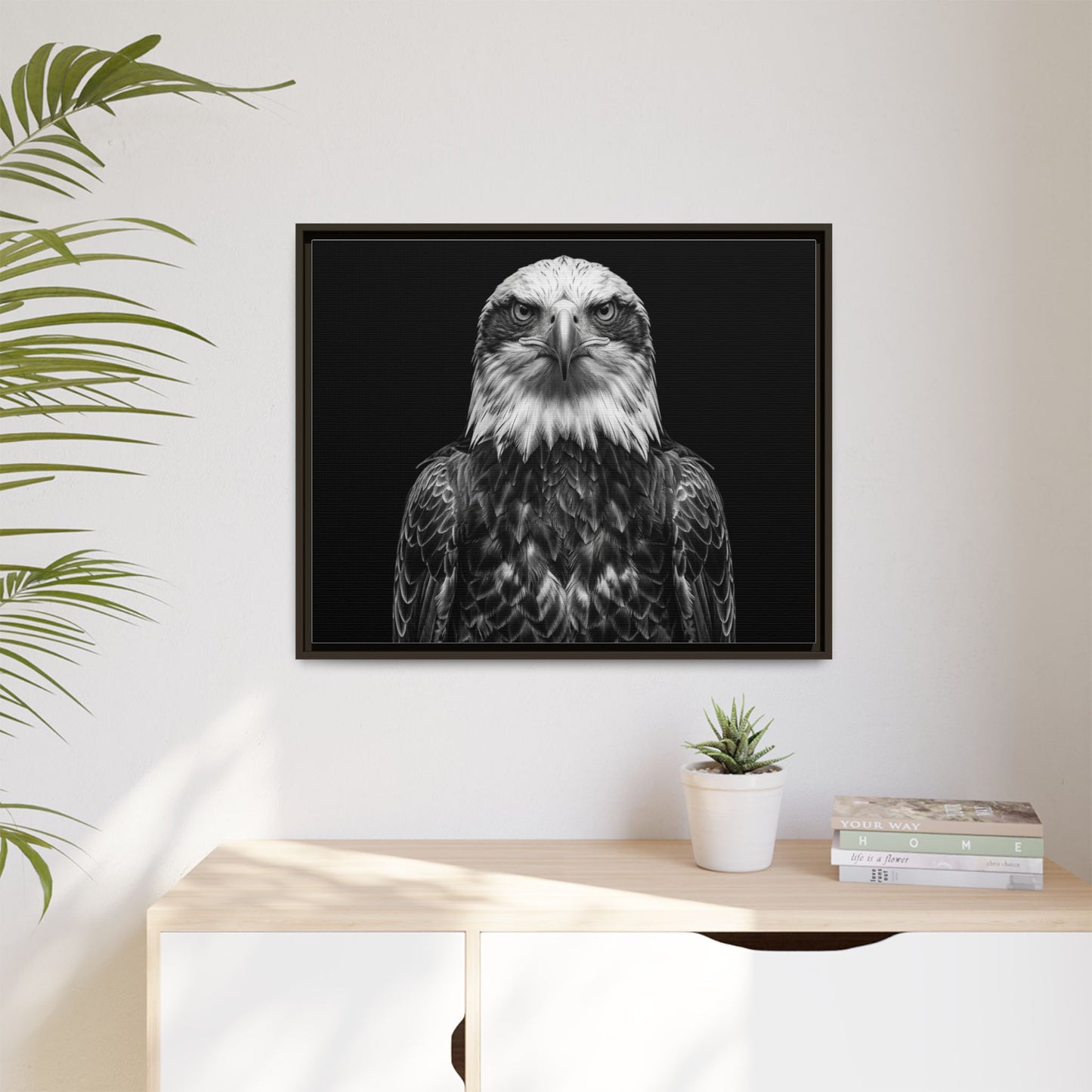 Framed Canvas Print — Fish Eagle In Black
