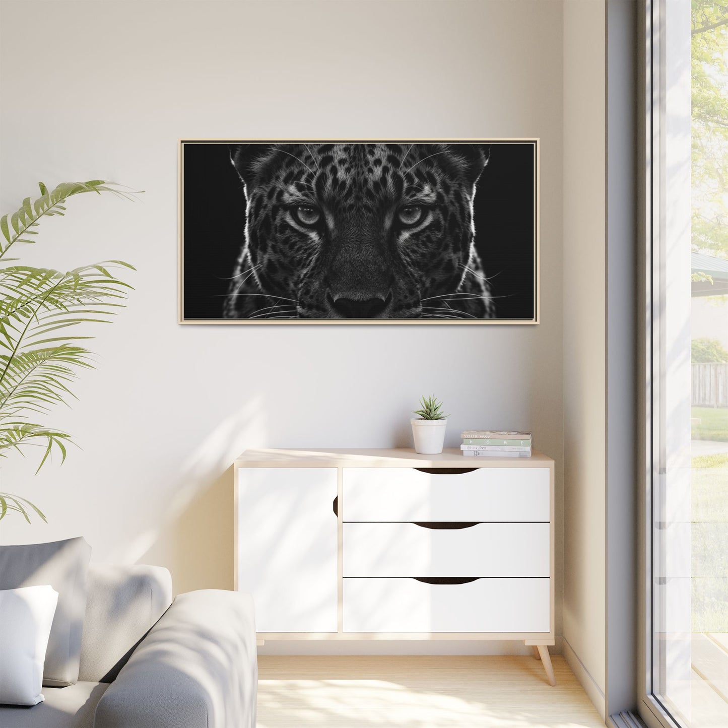 Framed Canvas Print — Leopard In Black
