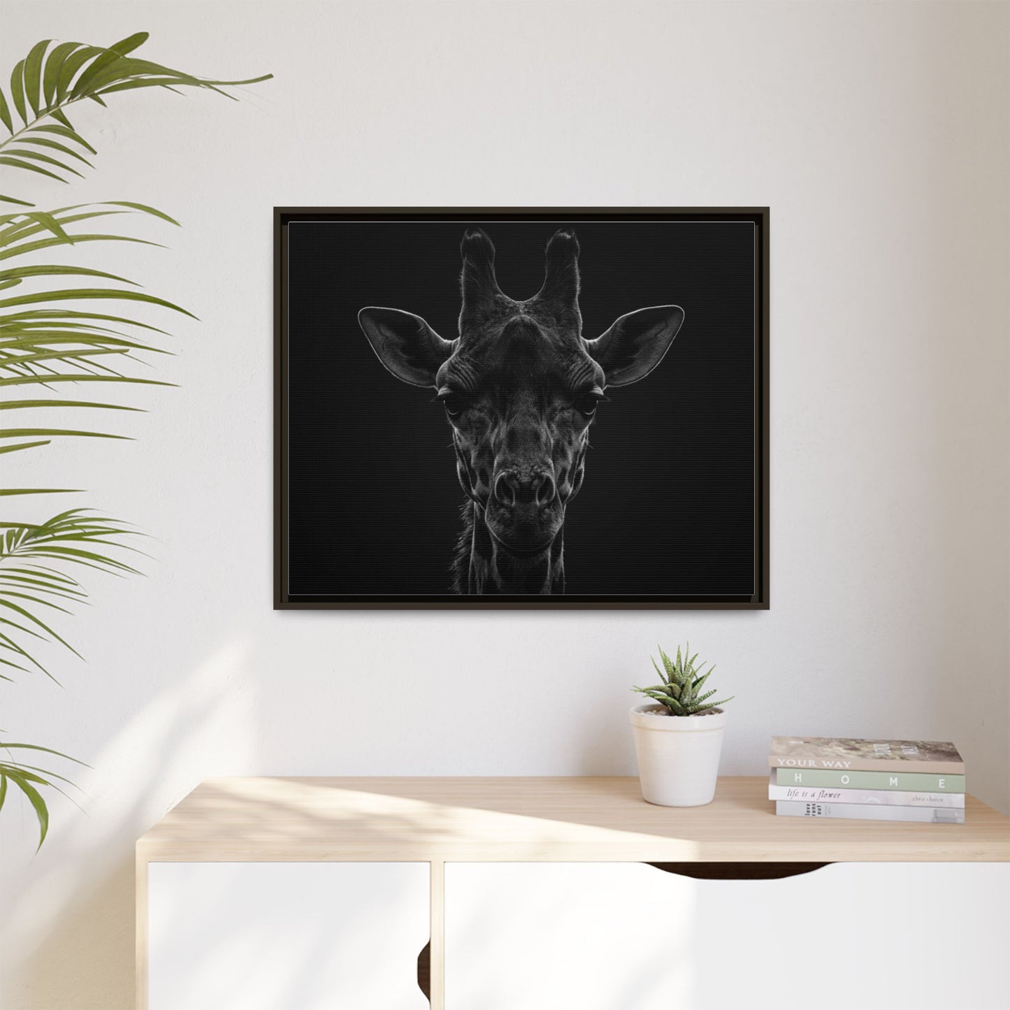 Framed Canvas Print — Giraffe In Black