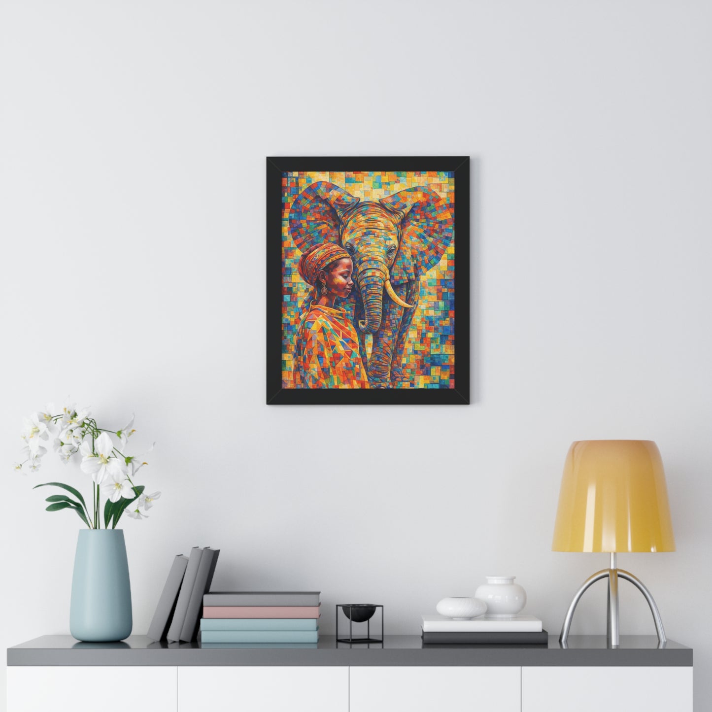 Framed Print — Elephant & Girl Cubism