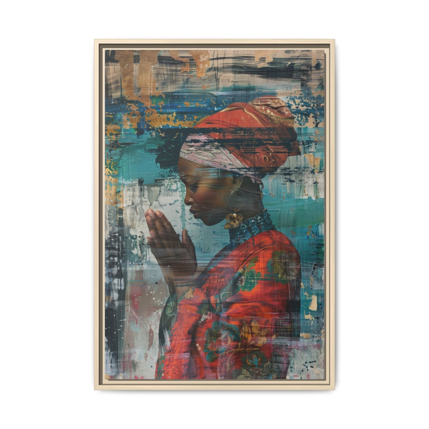 Framed Canvas Print — Woman In Red Dress Praying