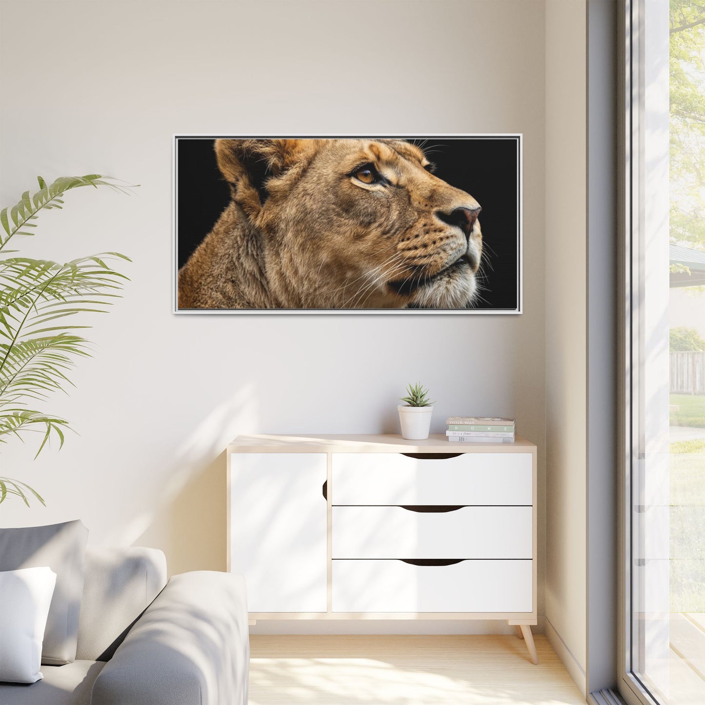 Framed Canvas Print — Lioness In Colour