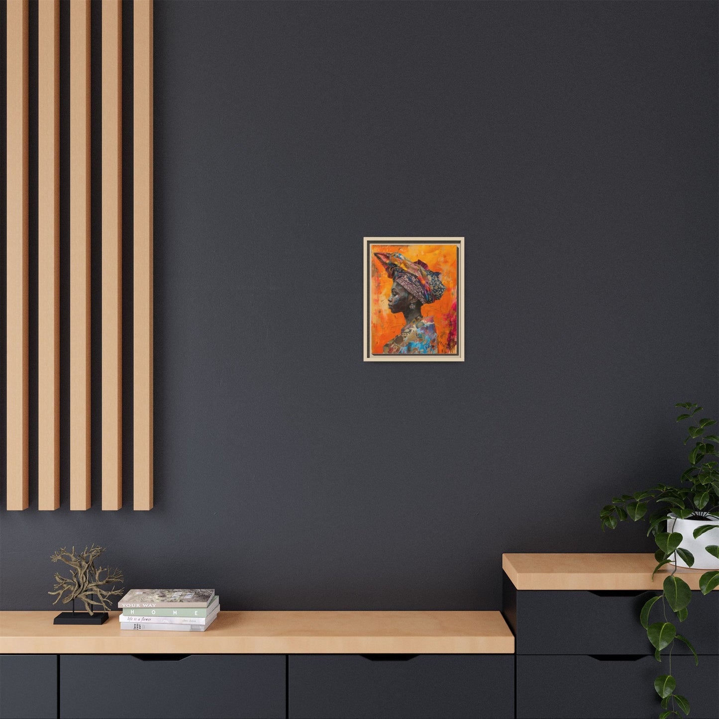 Framed Canvas Print — Woman Wearing Colourful Head Scarf