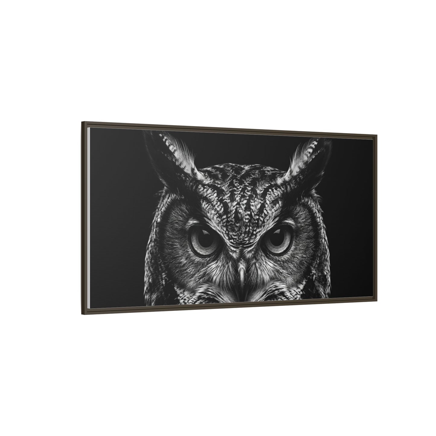 Framed Canvas Print — Scops Owl In Black