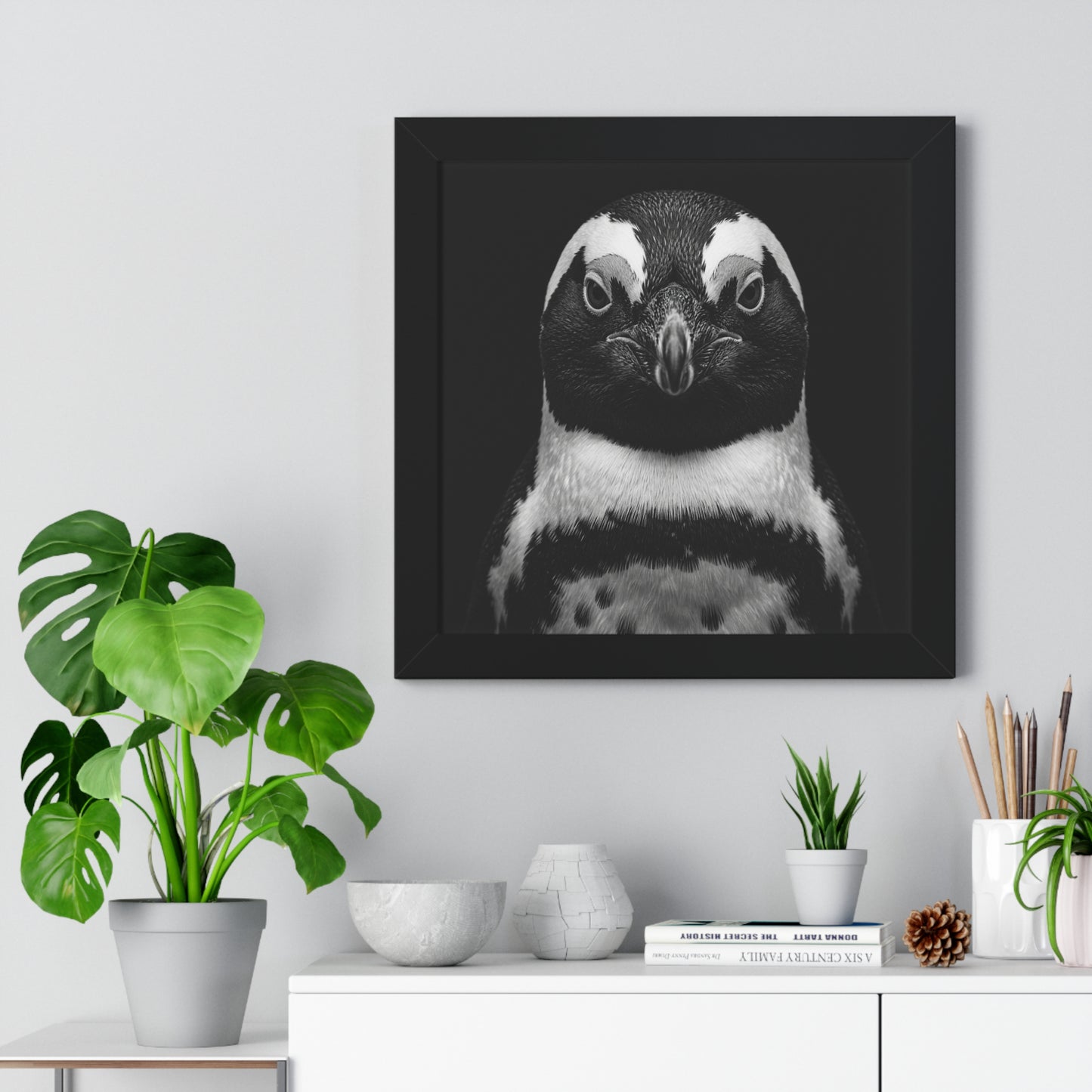 Framed Art Print – Afrikan Penguin In Black