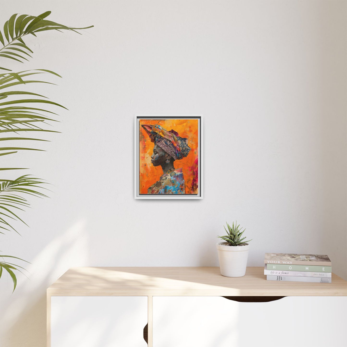 Framed Canvas Print — Woman Wearing Colourful Head Scarf