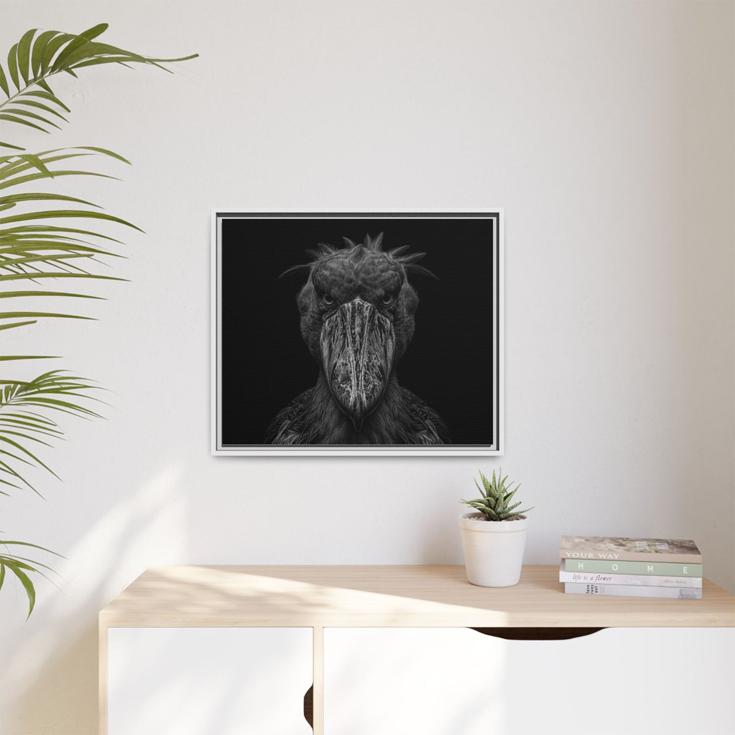 Framed Canvas Print — Shoebill Stock In Black