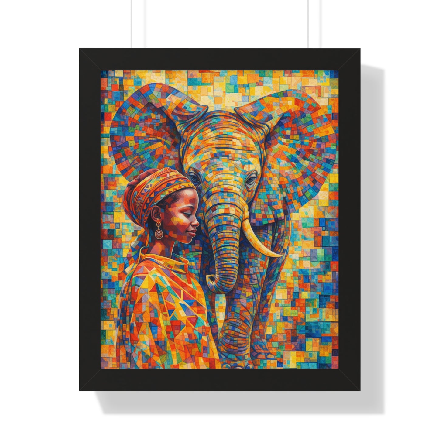 Framed Print — Elephant & Girl Cubism