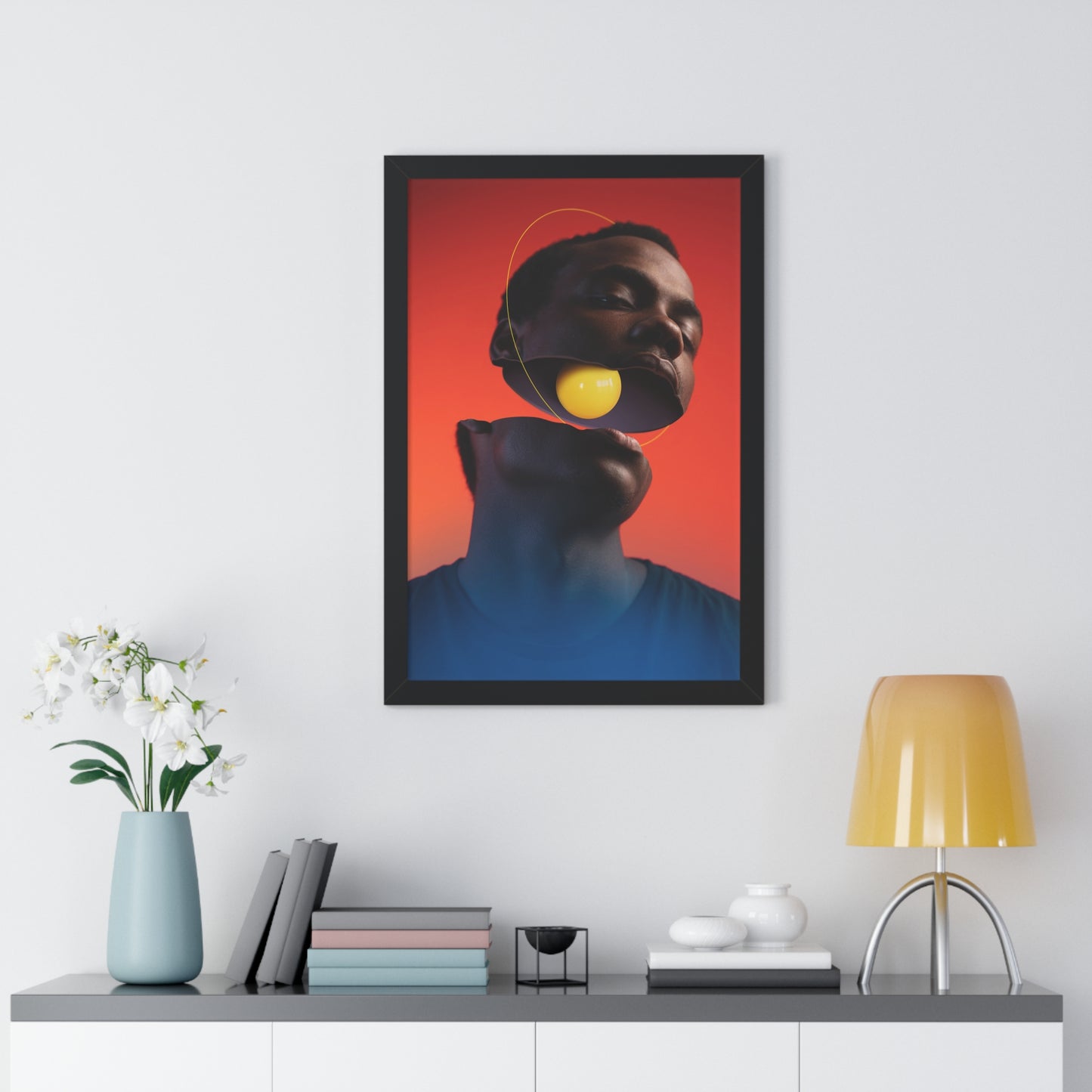 Framed Print — Floating Face with Yellow Orb