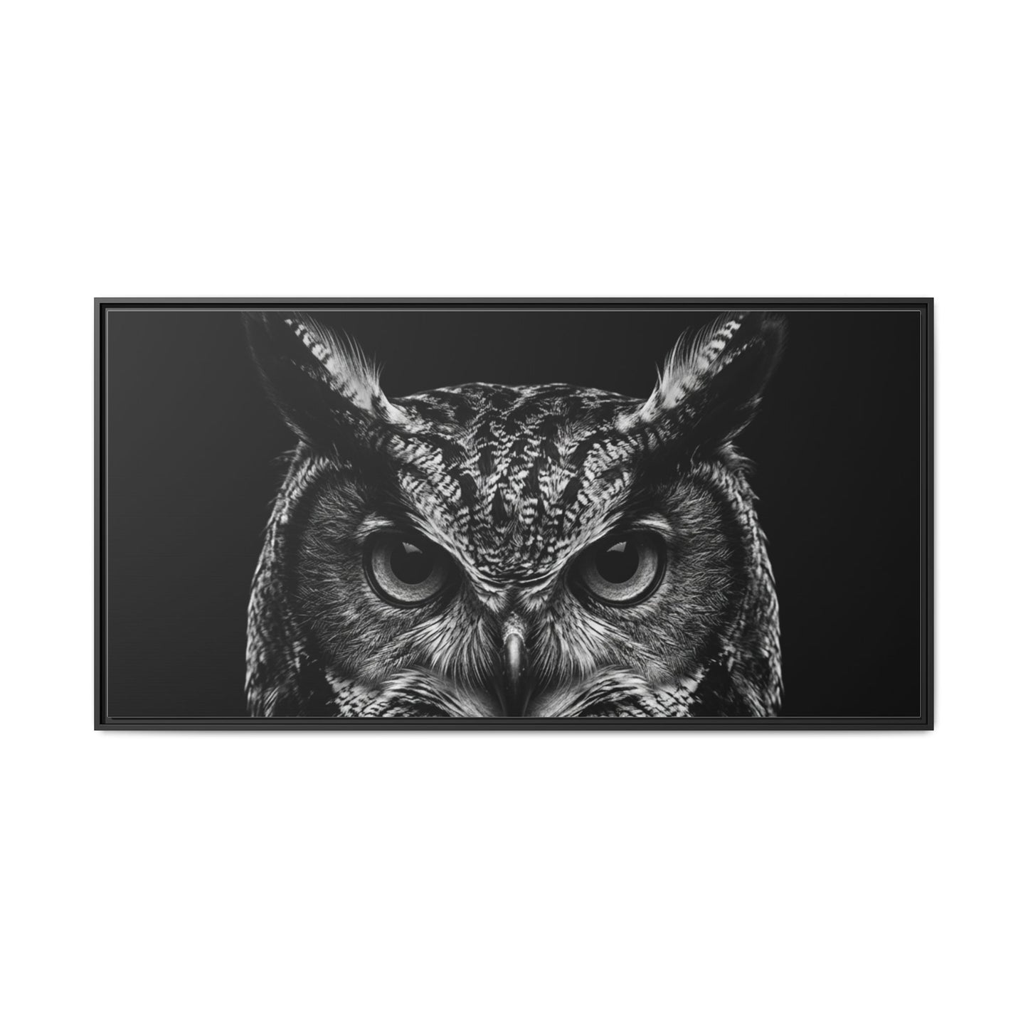 Framed Canvas Print — Scops Owl In Black