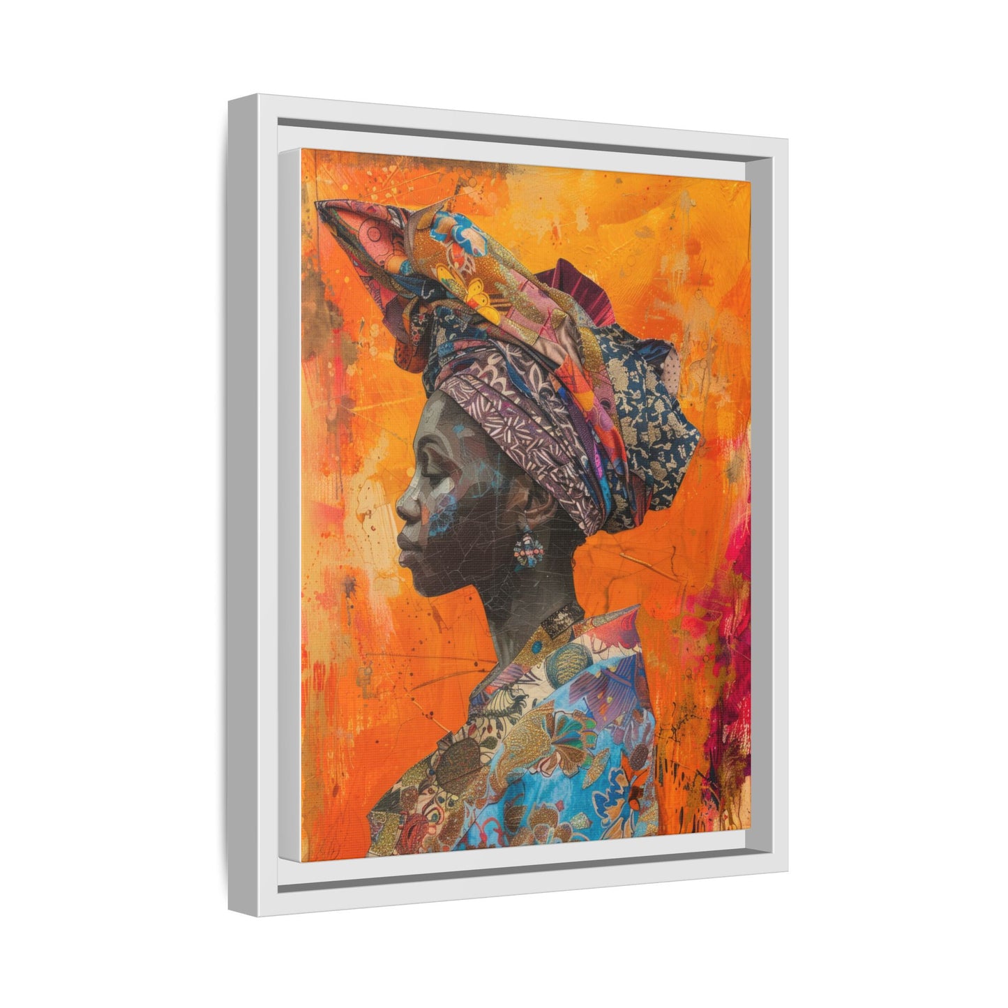 Framed Canvas Print — Woman Wearing Colourful Head Scarf