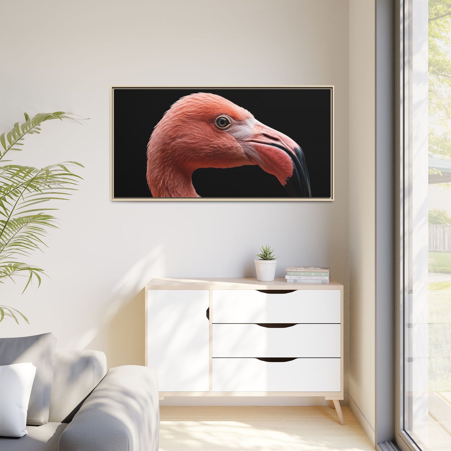 Framed Canvas Print — Flamingo In Colour