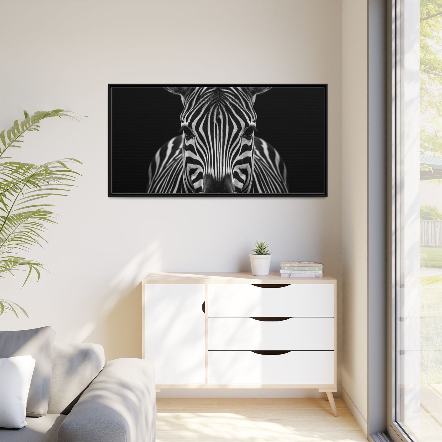 Framed Canvas Print — Zebra In Black