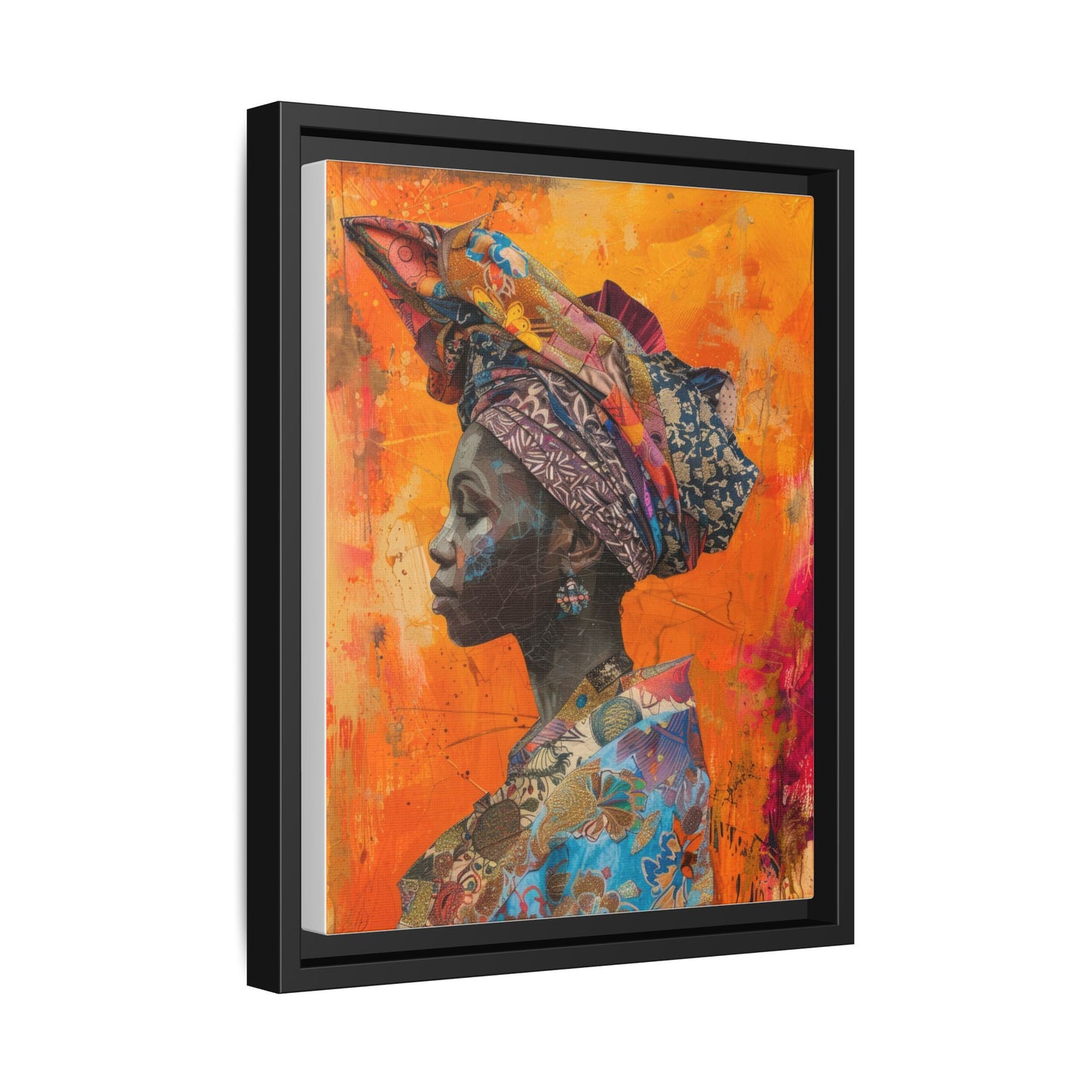Framed Canvas Print — Woman Wearing Colourful Head Scarf