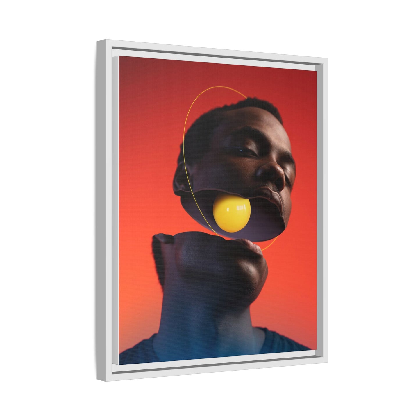 Framed Canvas Print — Floating Face With Yellow Orb