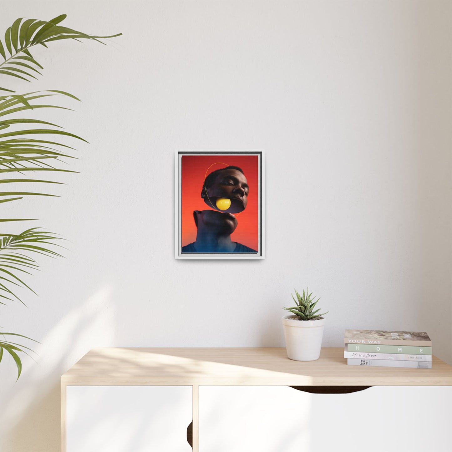 Framed Canvas Print — Floating Face With Yellow Orb