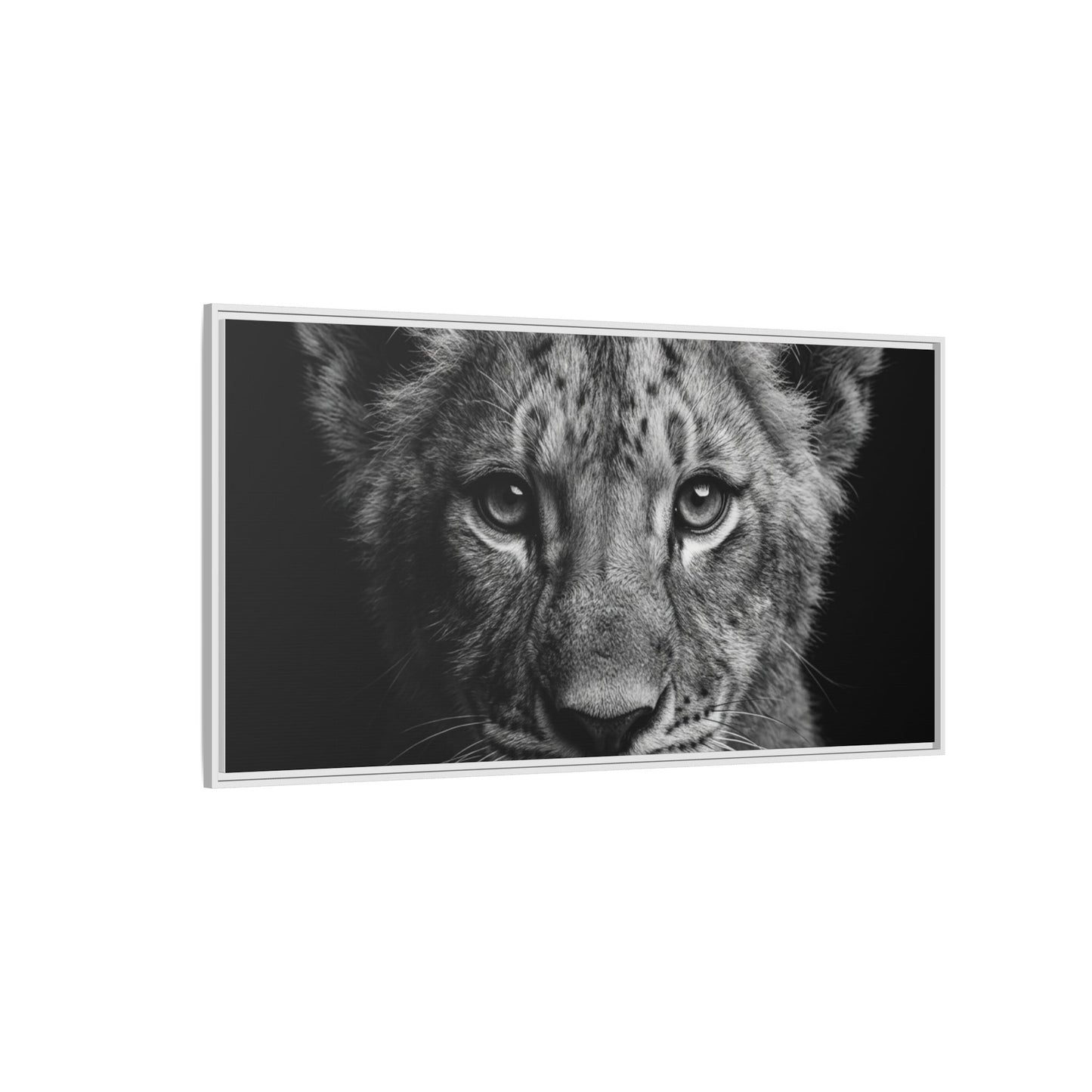 Framed Canvas Print — Lion Cub In Black
