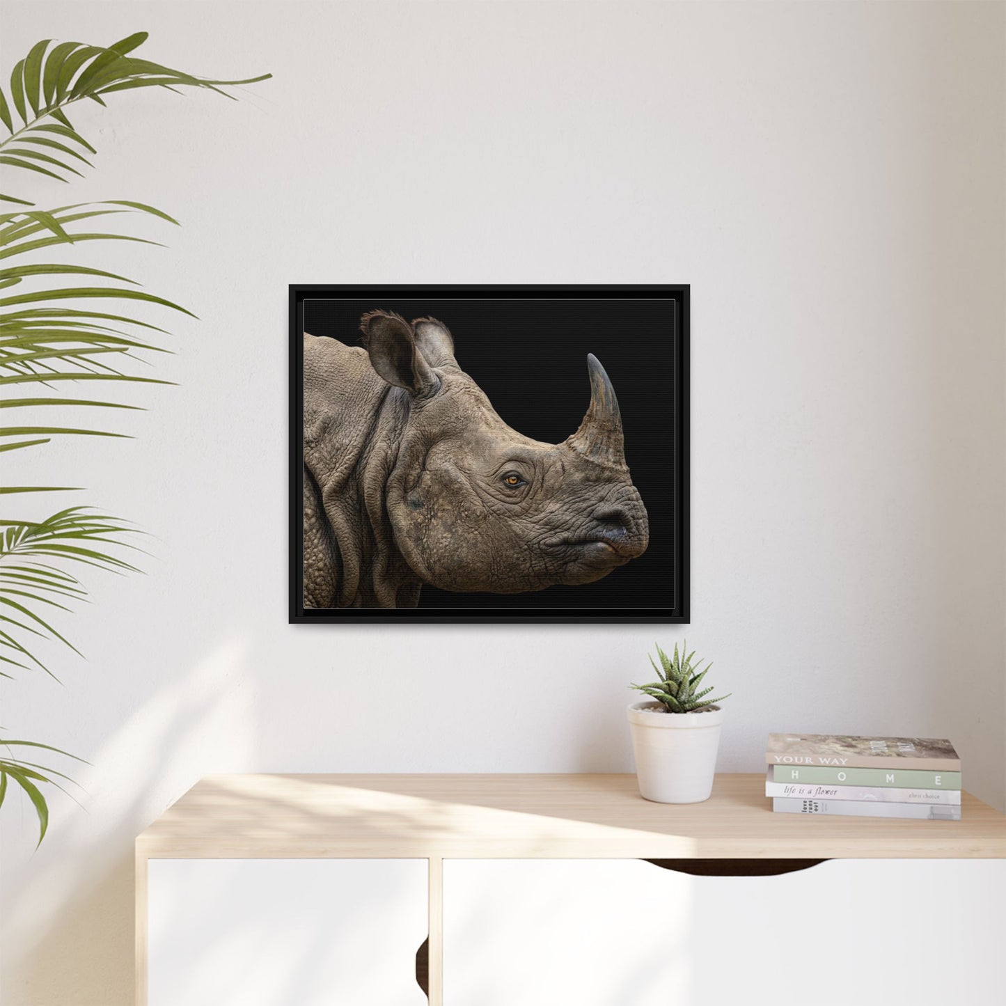 Framed Canvas Print — Rhinoceros In Colour