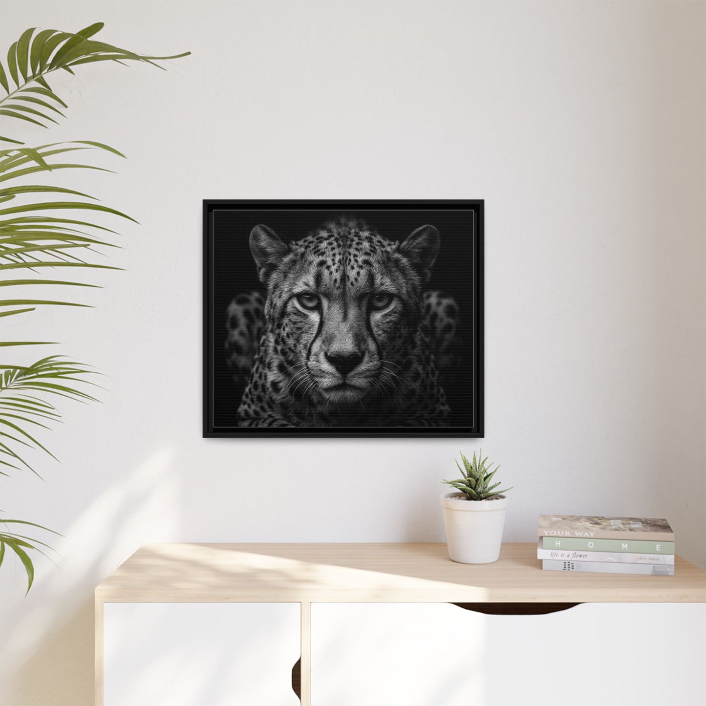 Framed Canvas Print — Cheetah In Black