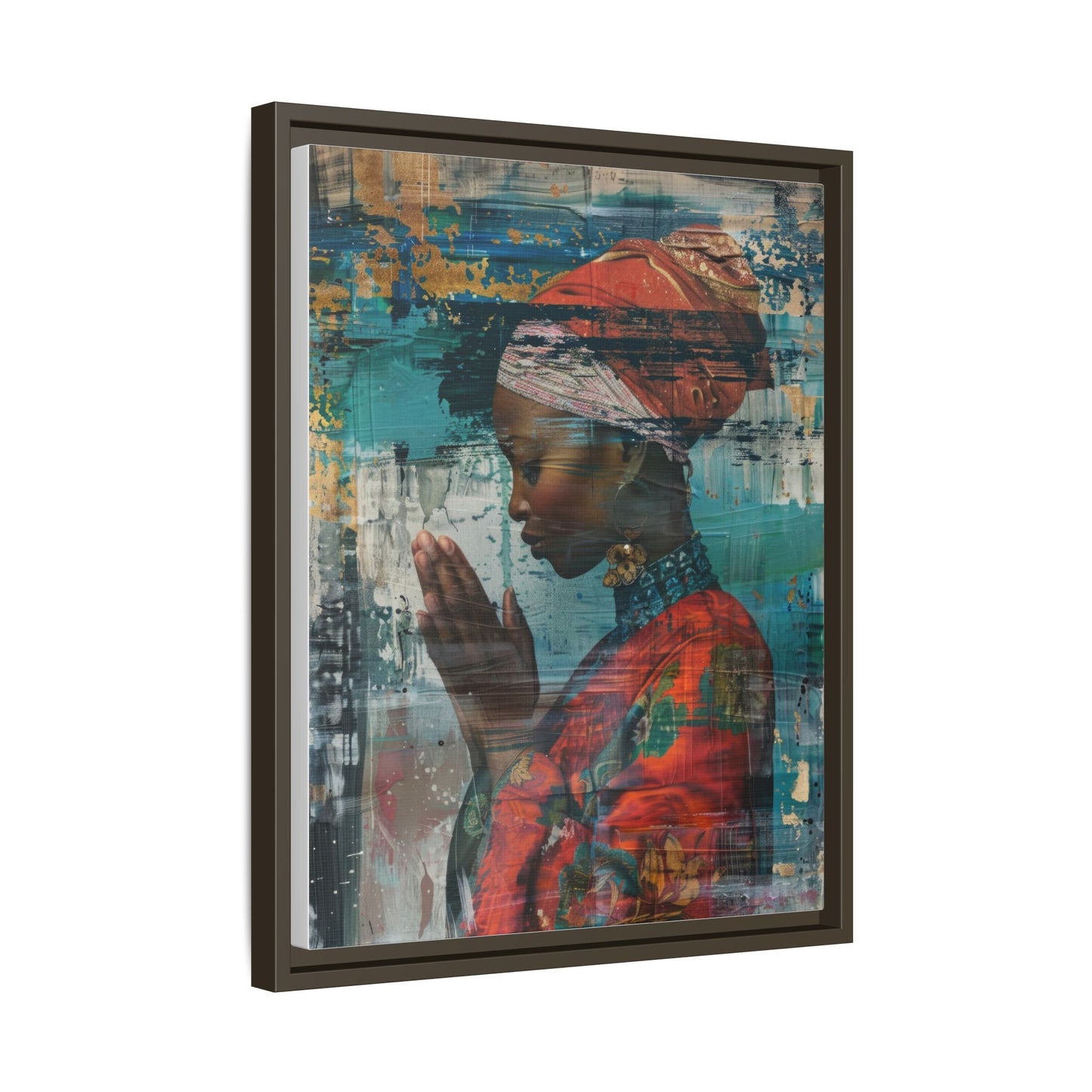 Framed Canvas Print — Woman In Red Dress Praying