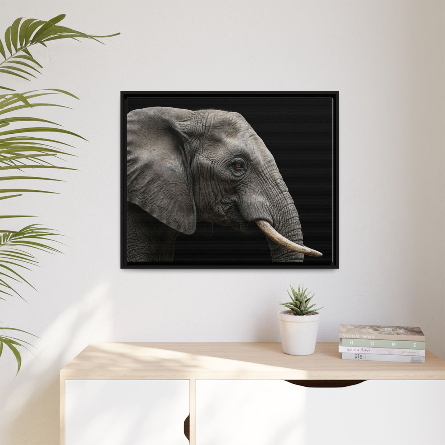 Framed Canvas Print — Elephant In Colour