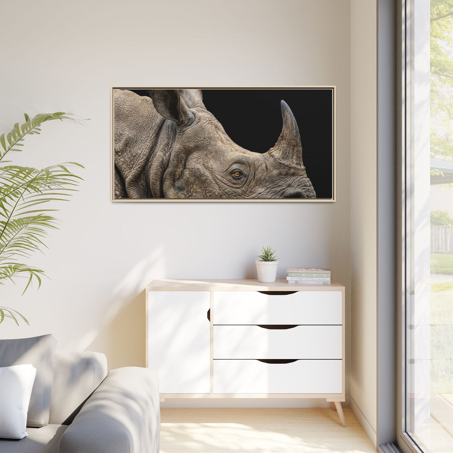 Framed Canvas Print — Rhinoceros In Colour