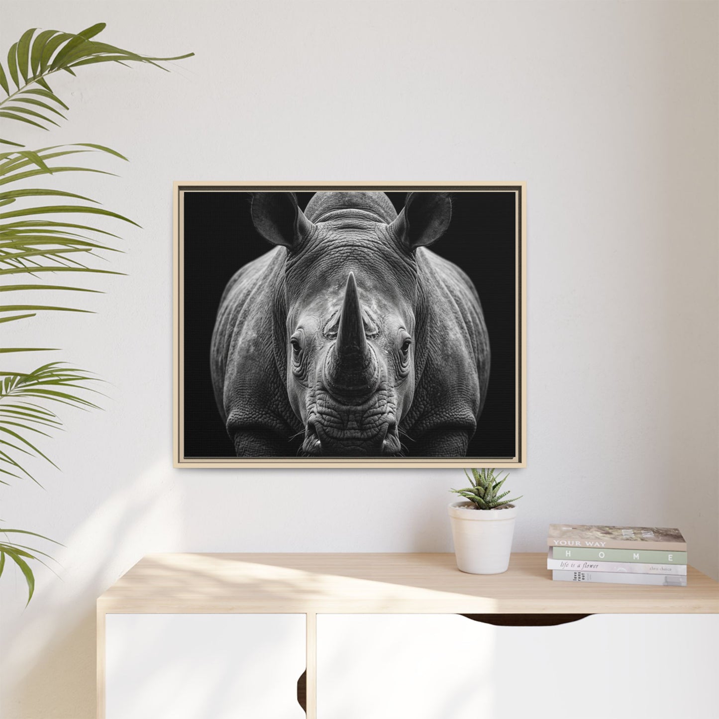 Framed Canvas Print — Rhinoceros In Black