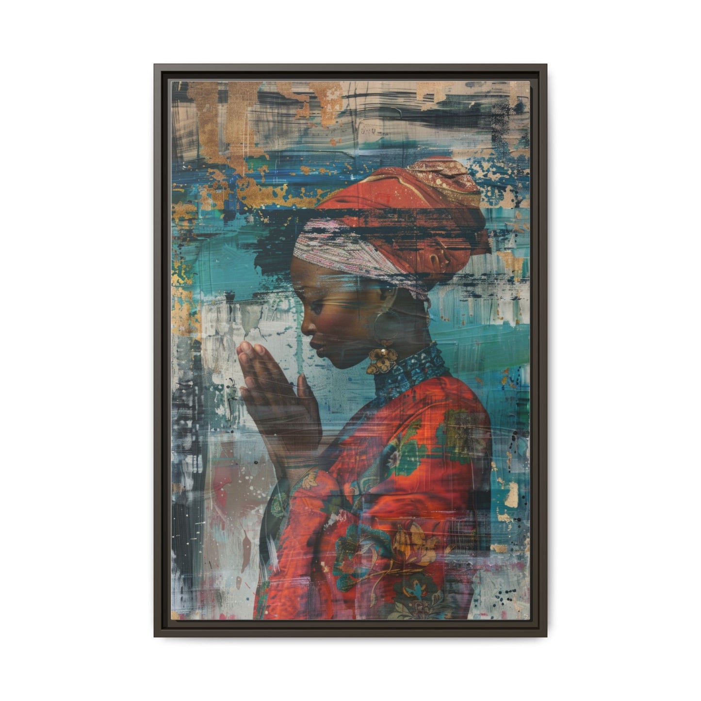 Framed Canvas Print — Woman In Red Dress Praying