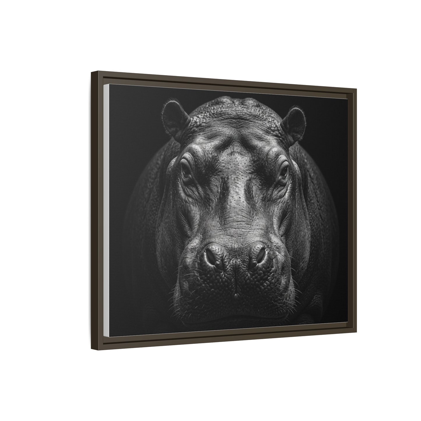 Framed Canvas Print — Hippopotamus In Black