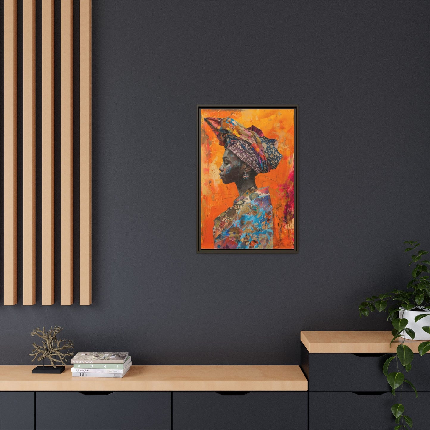 Framed Canvas Print — Woman Wearing Colourful Head Scarf