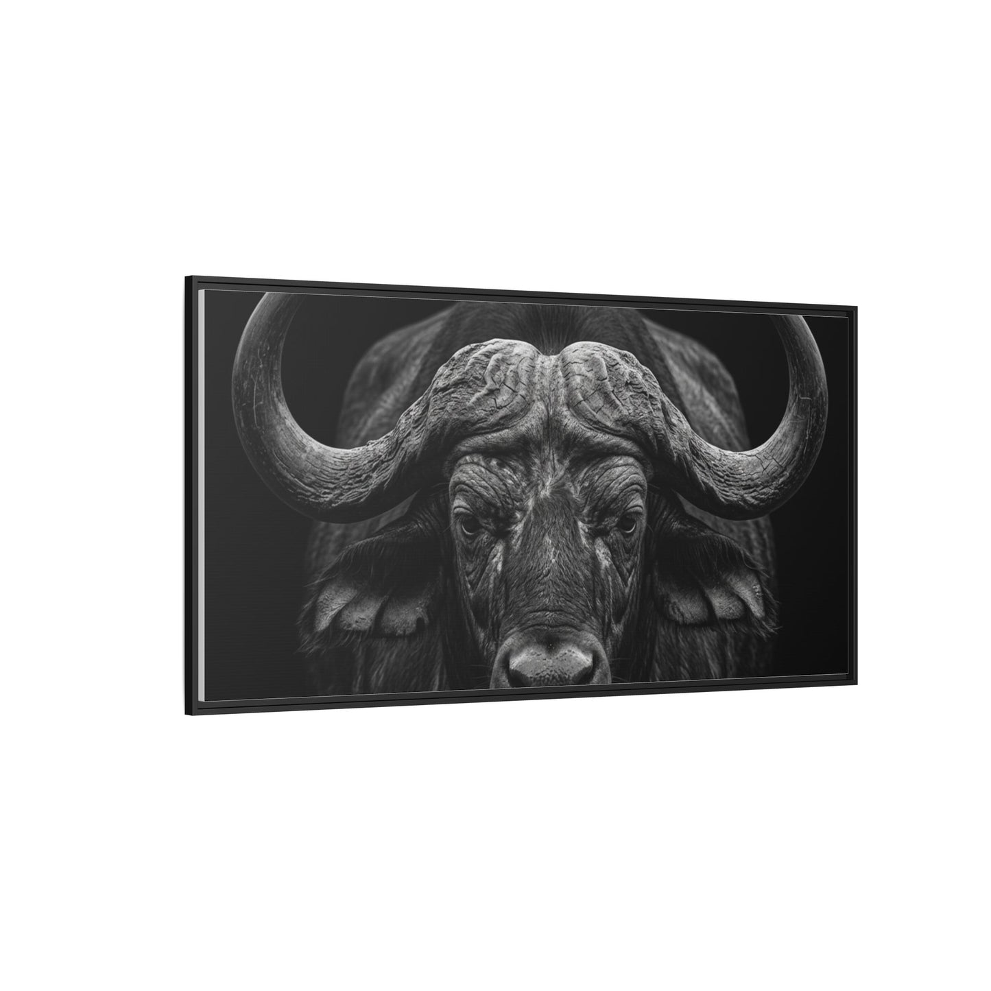 Framed Canvas Print — Cape Buffalo In Black