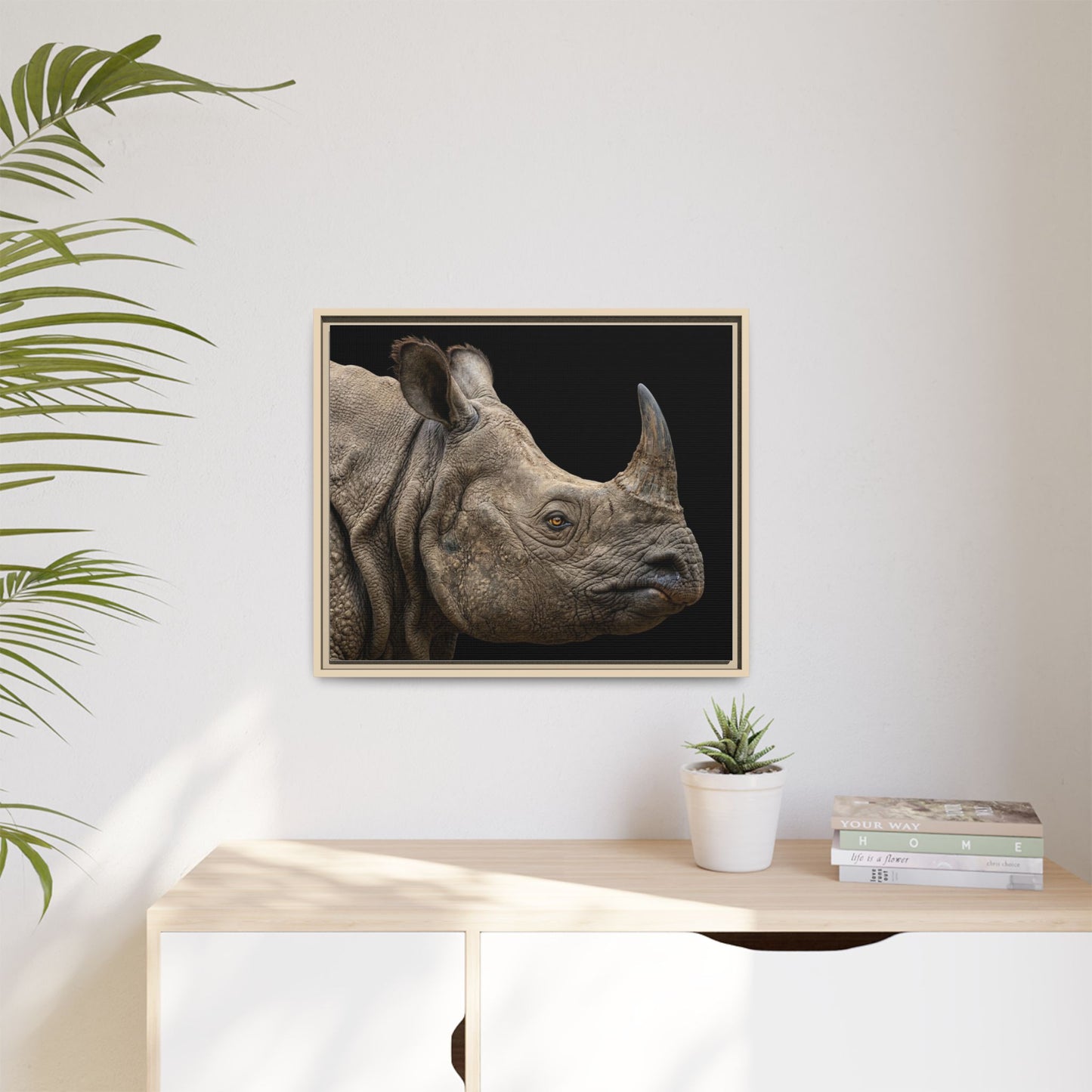 Framed Canvas Print — Rhinoceros In Colour