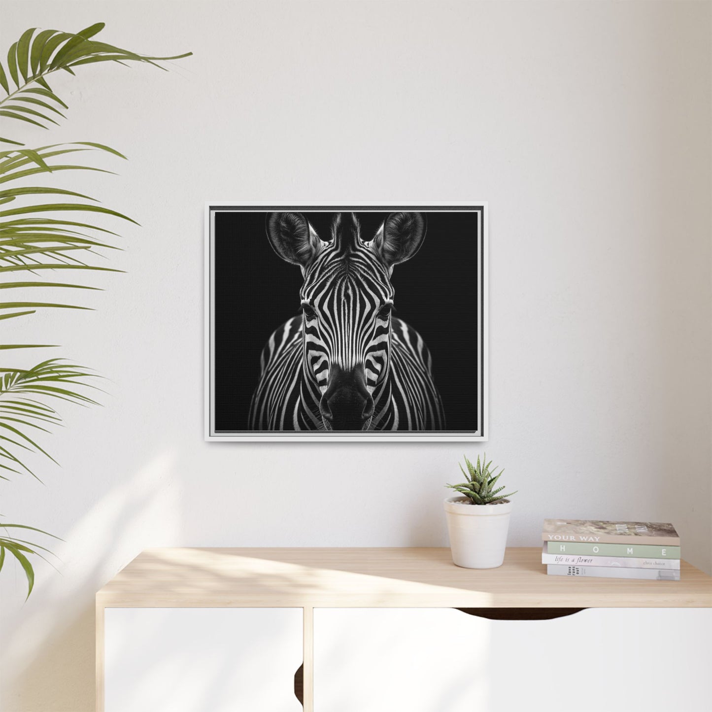 Framed Canvas Print — Zebra In Black
