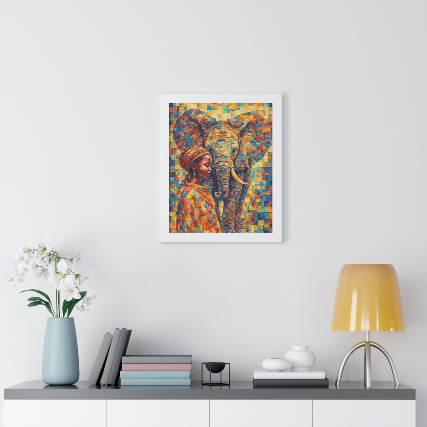 Framed Print — Elephant & Girl Cubism
