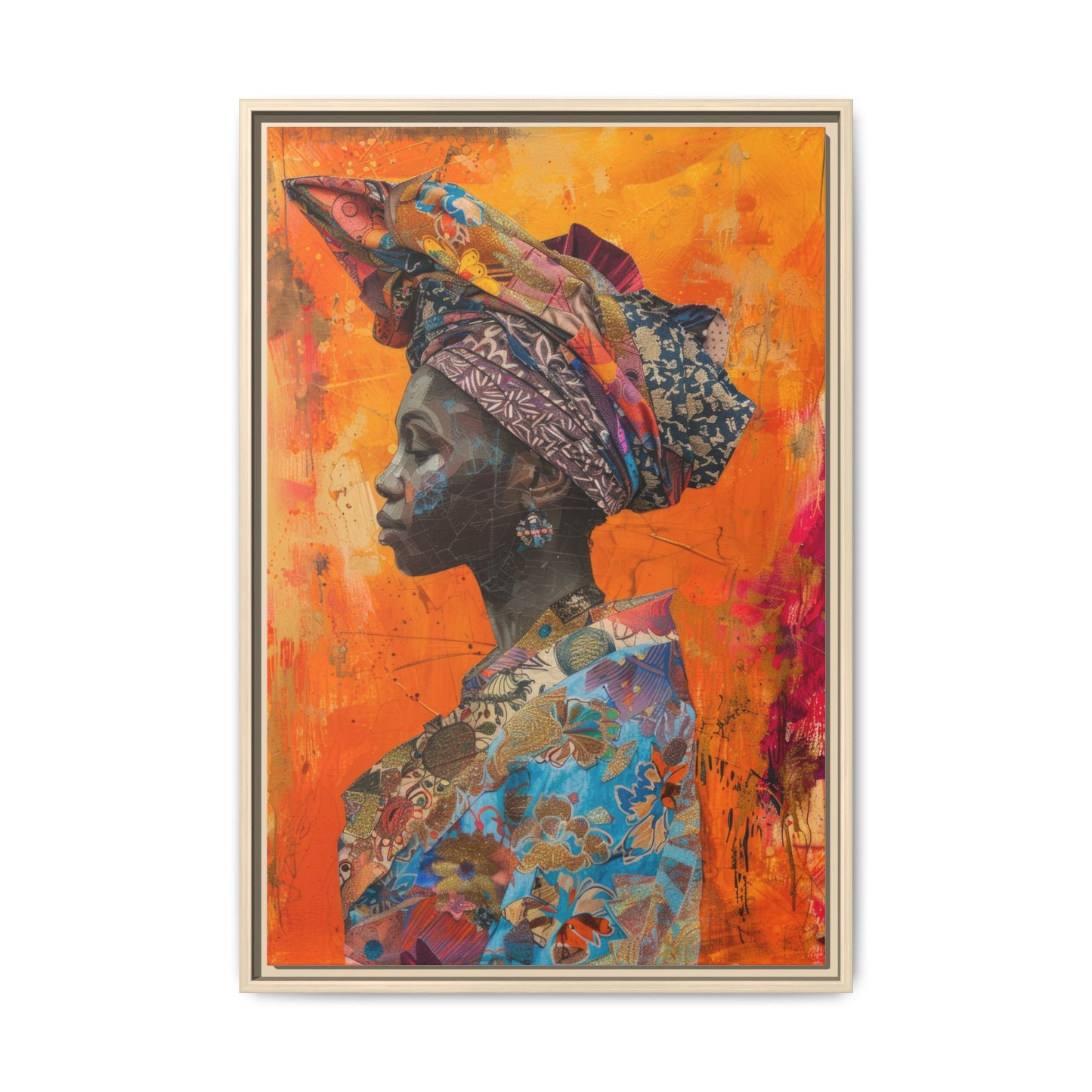 Framed Canvas Print — Woman Wearing Colourful Head Scarf