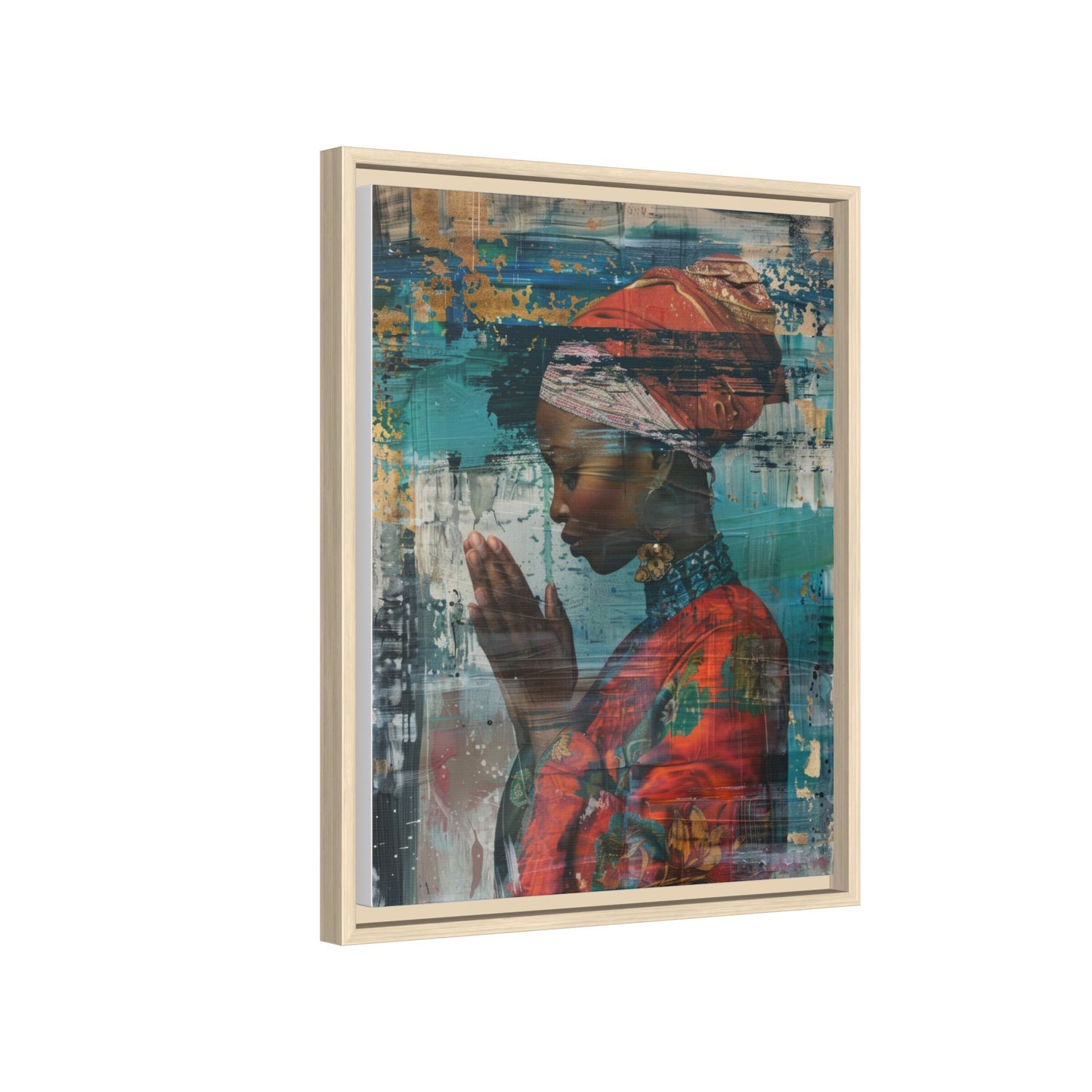 Framed Canvas Print — Woman In Red Dress Praying