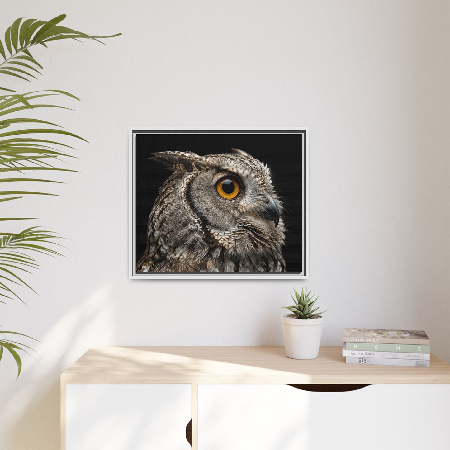 Framed Canvas Print — Scops Owl In Colour