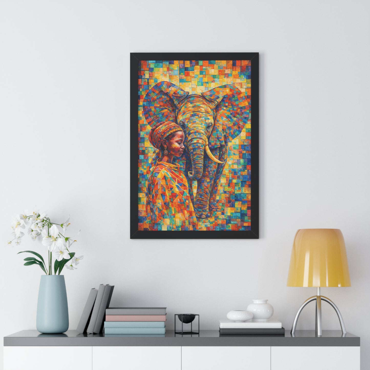 Framed Print — Elephant & Girl Cubism